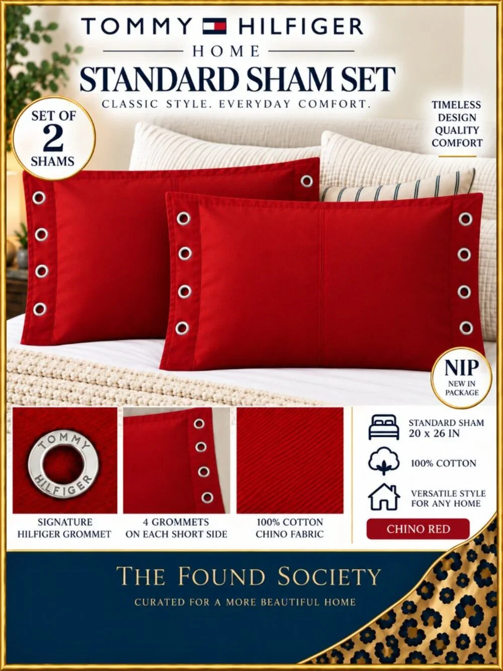 Tommy Hilfiger Classic Chino Red Standard Shams NIP Set of 2 20x26